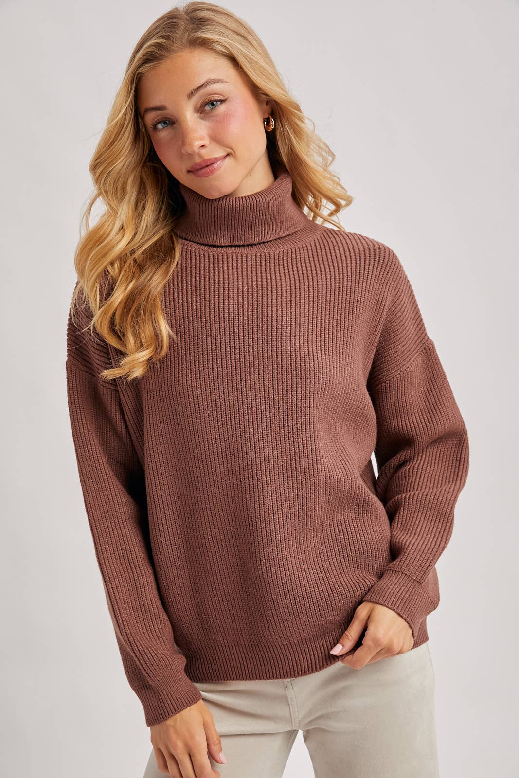 The Cocoa Club Ribbed Knit Turtleneck Sweater: Mocha