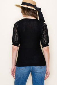 Emersyn Short Sleeve Sweater Top- Black