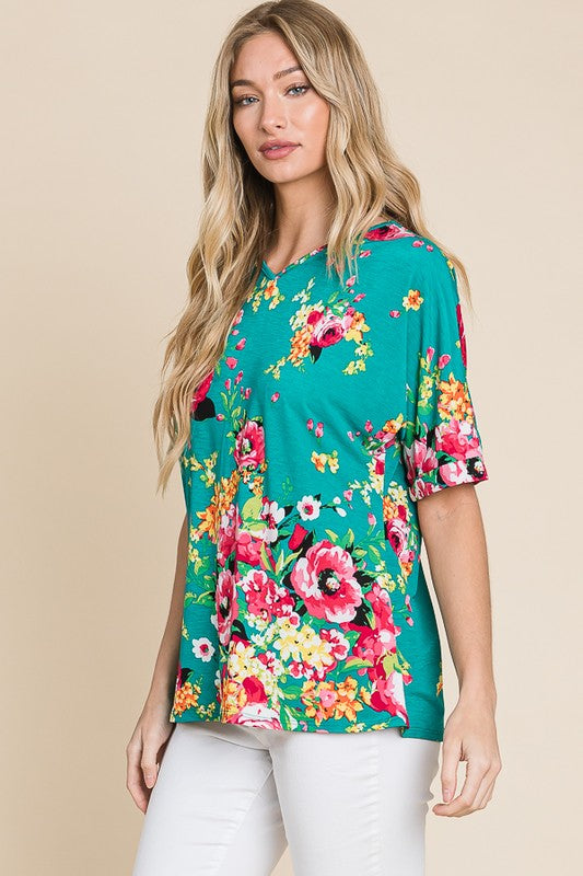 Margot Relaxed Fit Floral Blouse- Green