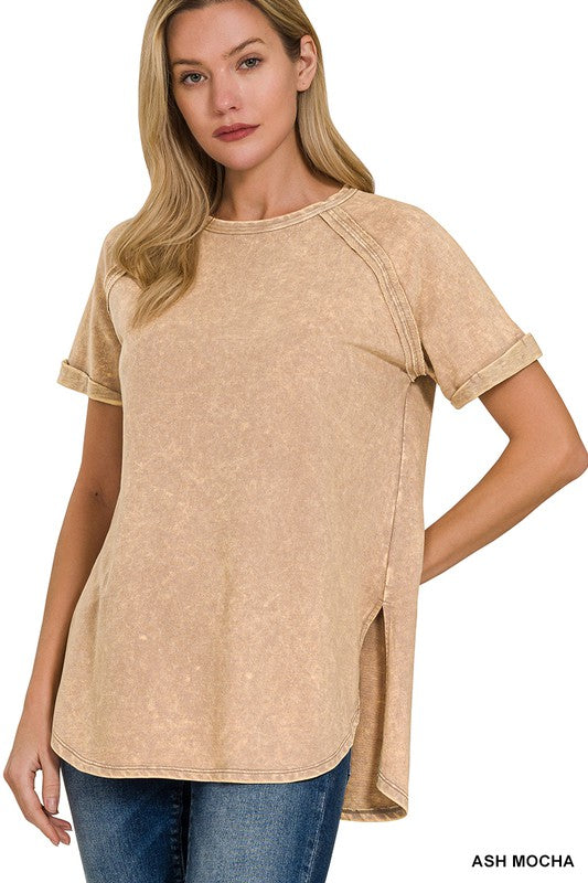 Kelsea French Terry Vintage Wash Short Cuffed Sleeve Top