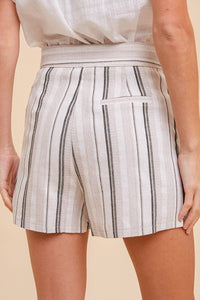 Catalina Multi Color Stripe Linen Shorts- Oatmeal