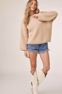 Jules Chunky Honeycomb Boat Neck Sweater- Taupe