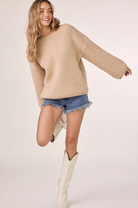 Jules Chunky Honeycomb Boat Neck Sweater- Taupe