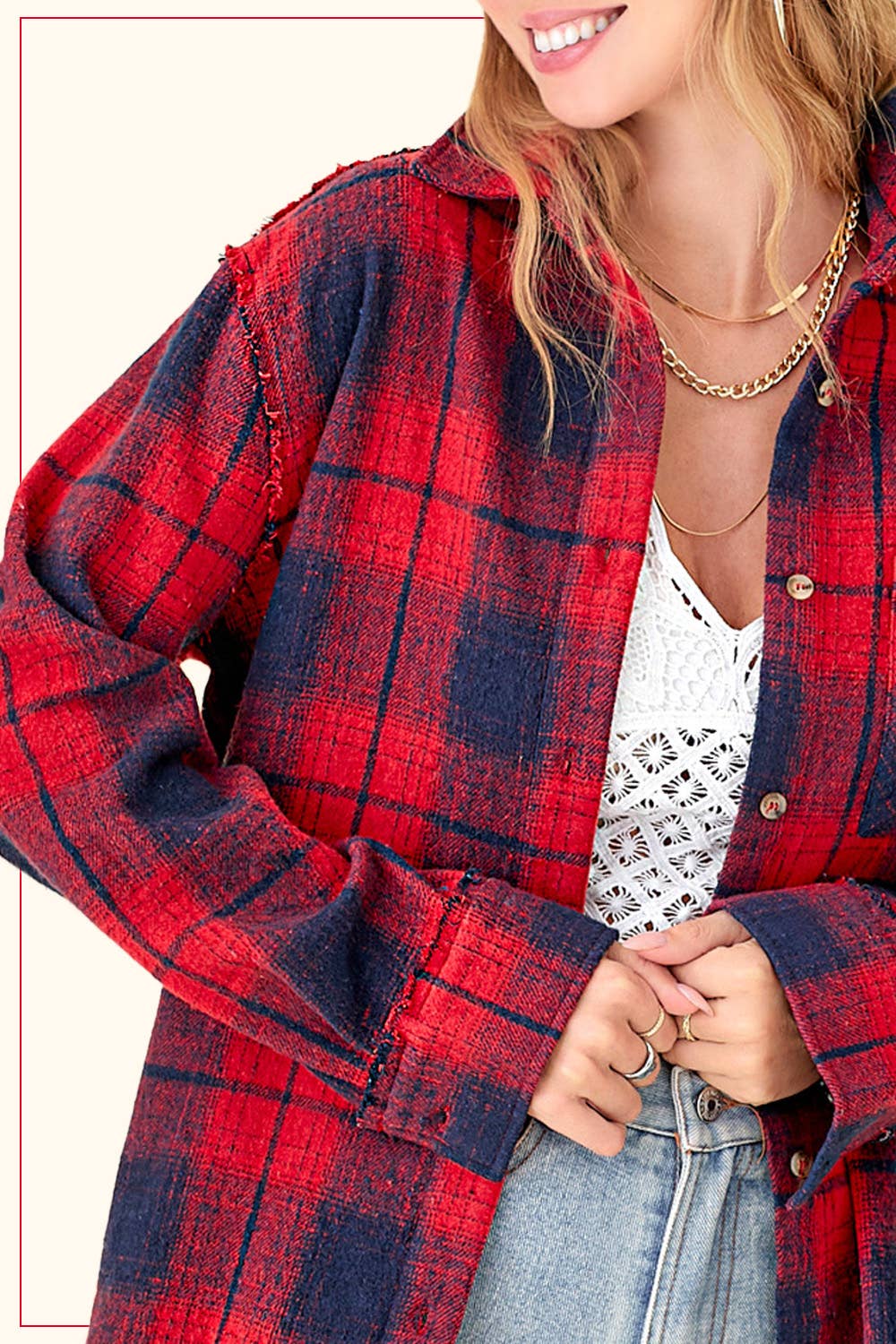 Rowan Mineral Wash Plaid Flannel Shacket with Raw Edge Details