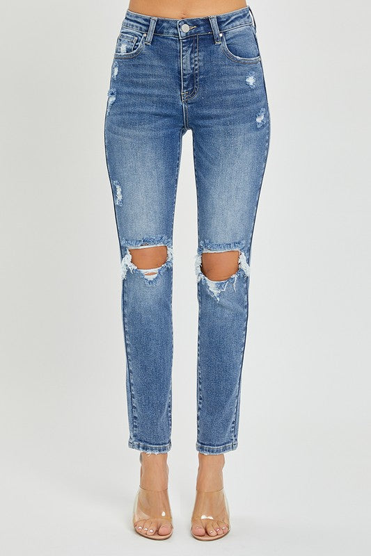 Risen Emberly High Rise Distressed Ankle Skinny Jean: Medium Wash