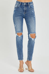 Risen Emberly High Rise Distressed Ankle Skinny Jean: Medium Wash