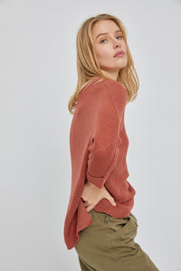 Ethel Slouchy V-Neck Sweater- Brick