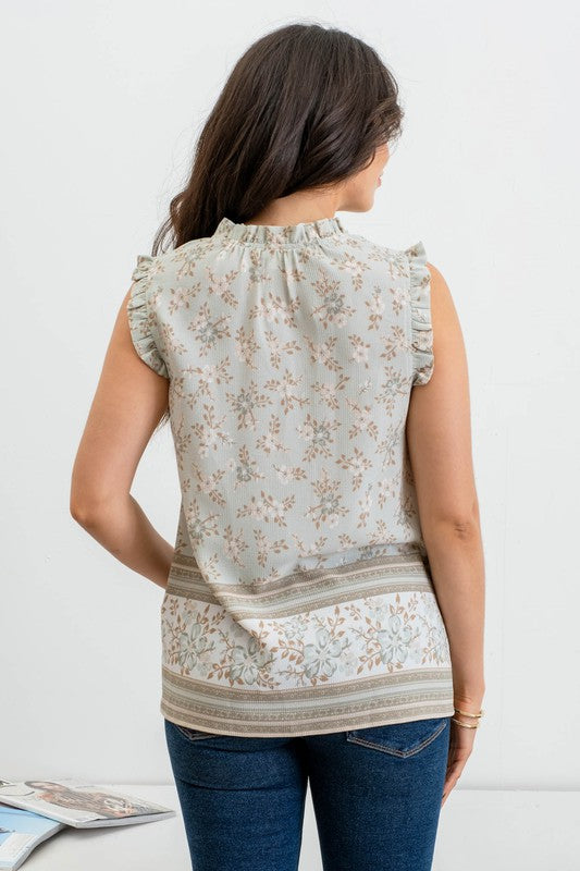 Pippa Sleeveless Floral Blouse: Dusty Mint