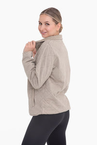 June Quilted Mineral-Wash Hald-Zip Pullover- Taupe