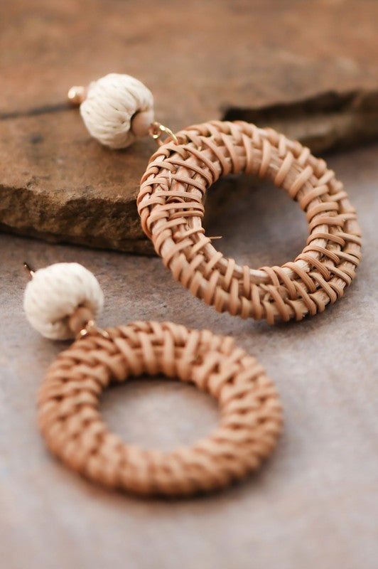 Cabo Woven Rattan Round Drop Earrings