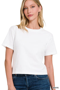 Frankie Cropped Cotton Crew Neck Tee – Relaxed Fit Short Sleeve Everyday Basic