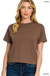 Frankie Cropped Cotton Crew Neck Tee – Relaxed Fit Short Sleeve Everyday Basic