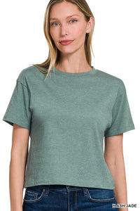 Frankie Cropped Cotton Crew Neck Tee – Relaxed Fit Short Sleeve Everyday Basic