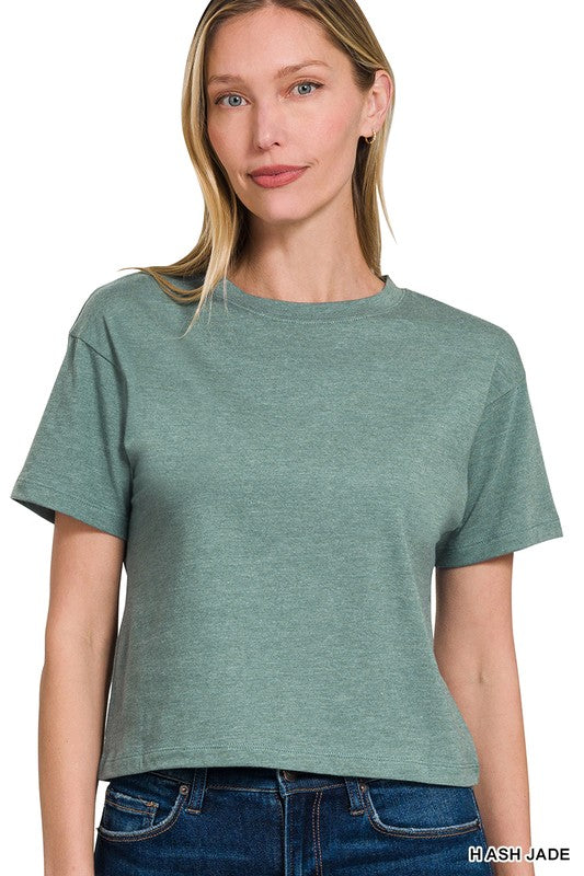 Frankie Cropped Cotton Crew Neck Tee – Relaxed Fit Short Sleeve Everyday Basic