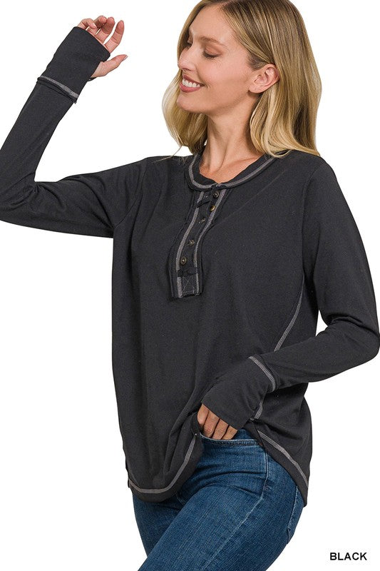 Jade Comfy Basic Henley Long Sleeve Top