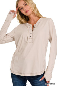 Jade Comfy Basic Henley Long Sleeve Top