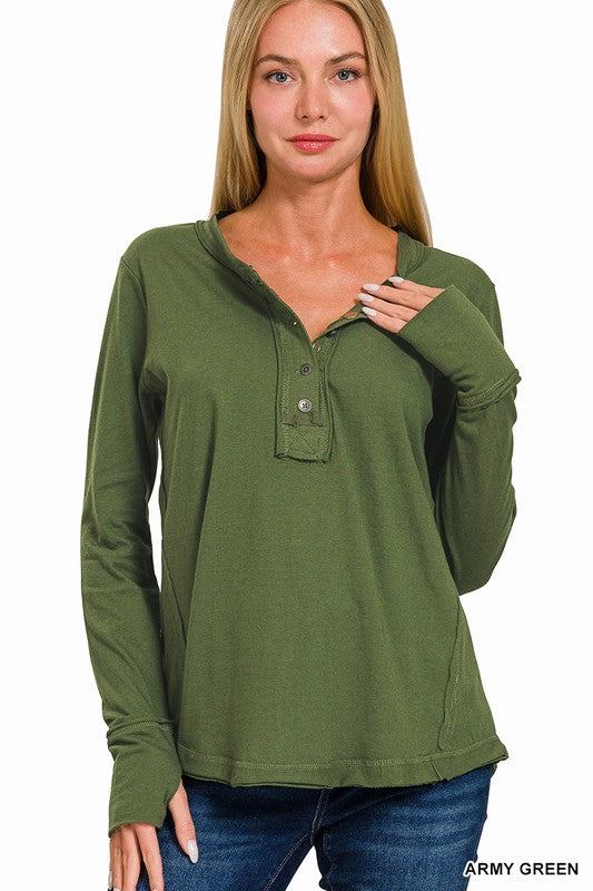 Jade Comfy Basic Henley Long Sleeve Top