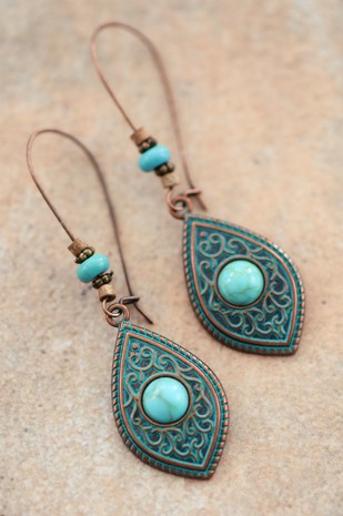 Boho Gypsy Stamped Metal Patina Drop Earrings