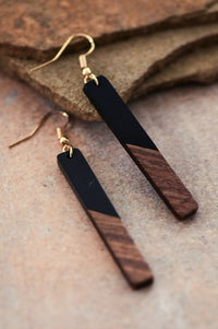 Resin Wood Bar Earrings-