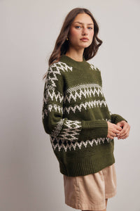 Take the Scenic Route Fair Isle Sweater: Olive