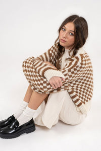 Tanner Striped and Checkered Cardigan- Brown