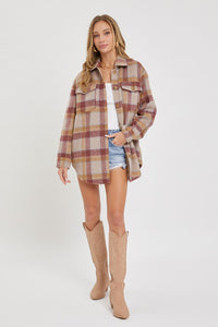 Mila Plaid Shacket: Mauve/ Burgundy