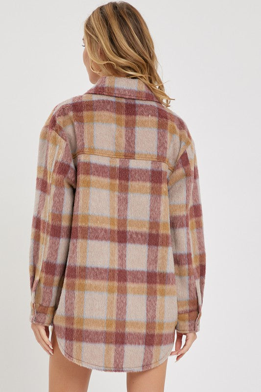 Mila Plaid Shacket: Mauve/ Burgundy