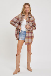 Mila Plaid Shacket: Mauve/ Burgundy