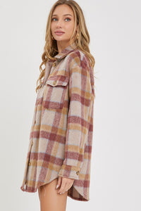 Mila Plaid Shacket: Mauve/ Burgundy