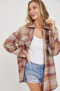 Mila Plaid Shacket: Mauve/ Burgundy