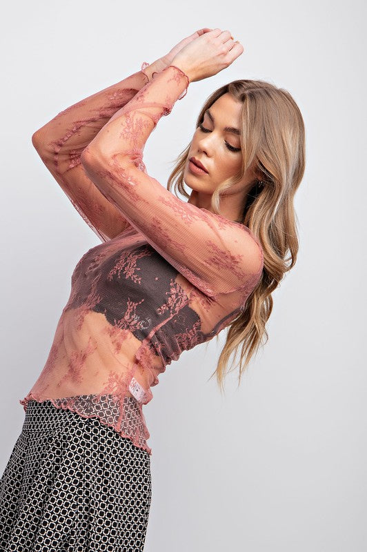 Shiloh All Over Sheer Lace Long Sleeve Top