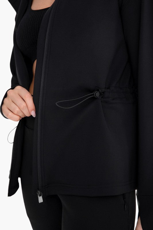 Amaya Ribbed Hooded Jacket- Black