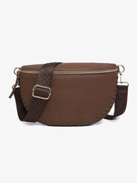 Jen & Co. Janae Whipstitch Crossbody Sling Bag: Brown  – Vegan Leather Half-Moon Purse