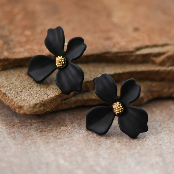 Miami Flower Stud Earrings- Black