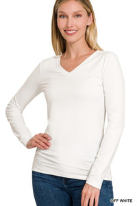 Harper Brushed Microfiber V-Neck Long Sleeve Tee – Buttery Soft Basic (S–3X)