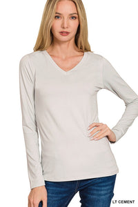 Harper Brushed Microfiber V-Neck Long Sleeve Tee – Buttery Soft Basic (S–3X)