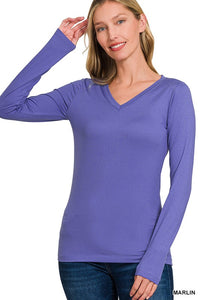 Harper Brushed Microfiber V-Neck Long Sleeve Tee – Buttery Soft Basic (S–3X)