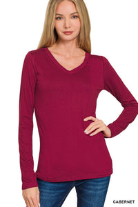 Harper Brushed Microfiber V-Neck Long Sleeve Tee – Buttery Soft Basic (S–3X)