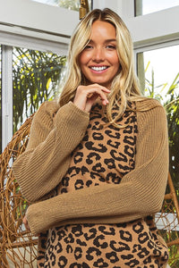 Serena Animal Print Sweater- Latte