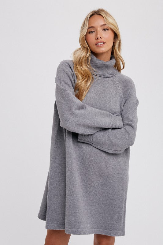 Hunter Turtleneck Sweater Dress: Dark Grey