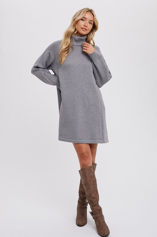 Hunter Turtleneck Sweater Dress: Dark Grey