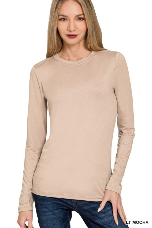 Everly Brushed Microfiber Long Sleeve Tee – Buttery Soft Crewneck Basic (S–3X)