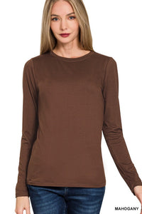 Everly Brushed Microfiber Long Sleeve Tee – Buttery Soft Crewneck Basic (S–3X)