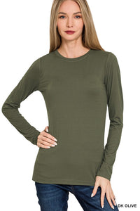 Everly Brushed Microfiber Long Sleeve Tee – Buttery Soft Crewneck Basic (S–3X)
