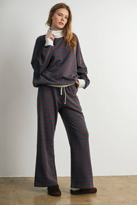 Sunday Slowdown Striped Sweatshirt: Navy/ Brown