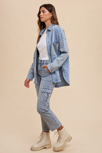 Vanessa Checkered Print Button Down Denim Shacket