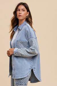 Vanessa Checkered Print Button Down Denim Shacket