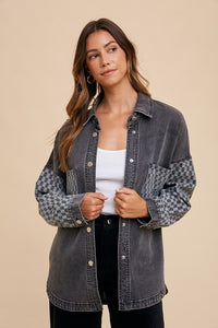 Vanessa Checkered Print Button Down Denim Shacket