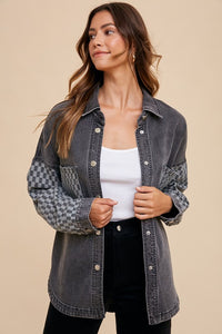 Vanessa Checkered Print Button Down Denim Shacket