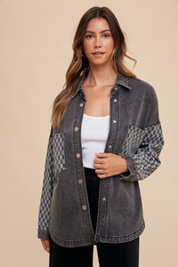 Vanessa Checkered Print Button Down Denim Shacket